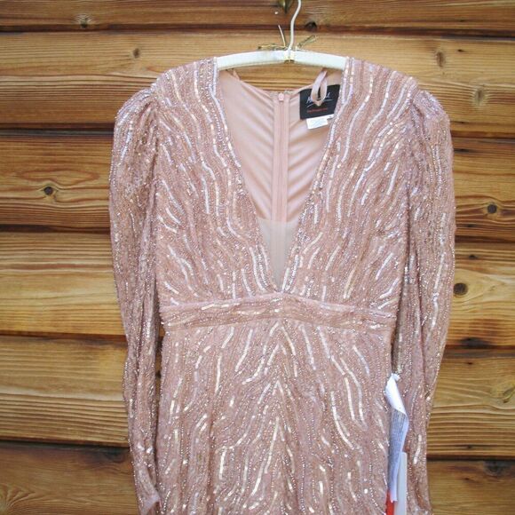 Mac Duggal 93574 Womens Pink Beaded Puff Sleeve Trumpet Gown - Picture 7 of 15